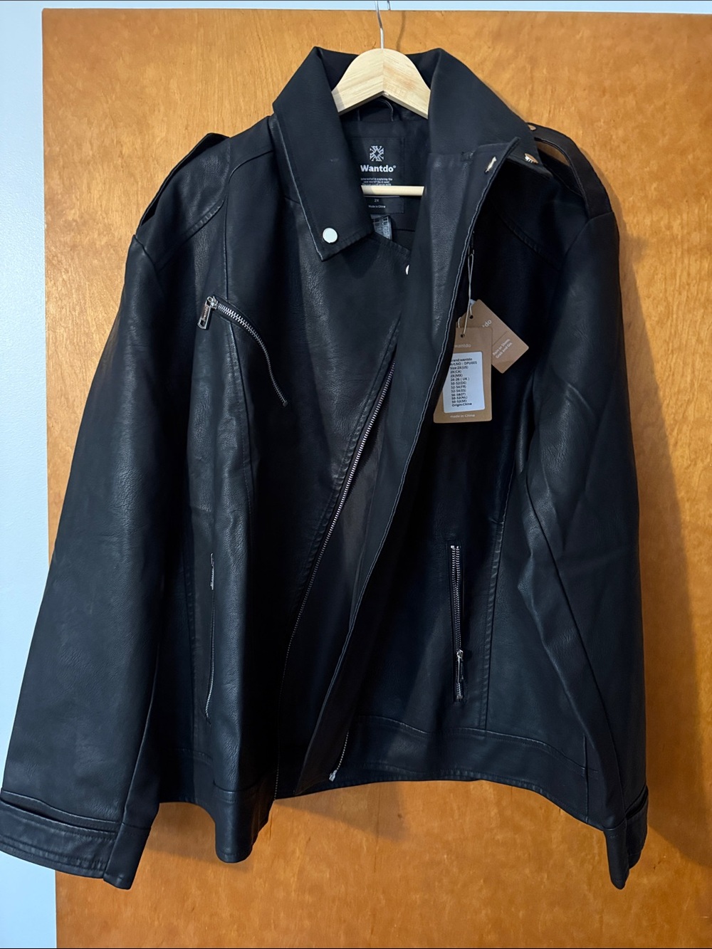 Wantdo Women's Black Faux Leather Moto Jacket